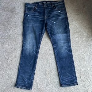 Skinny Fit Destructed Airflex 360 Stretch Jeans - Dark Wash - 38/30